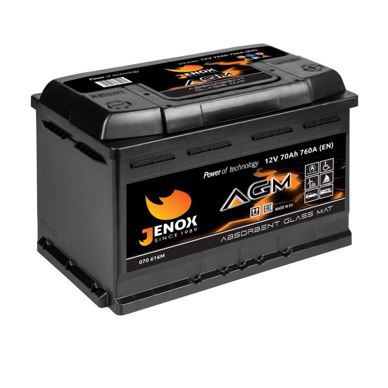 Автомобильный аккумулятор Jenox 70Ah 760A R+ AGM (070 616M